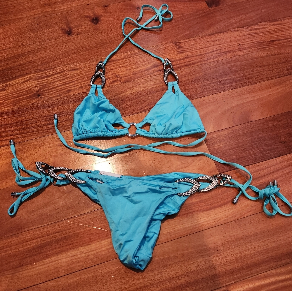 Beach Bunny Teal Rhinestone Bikini